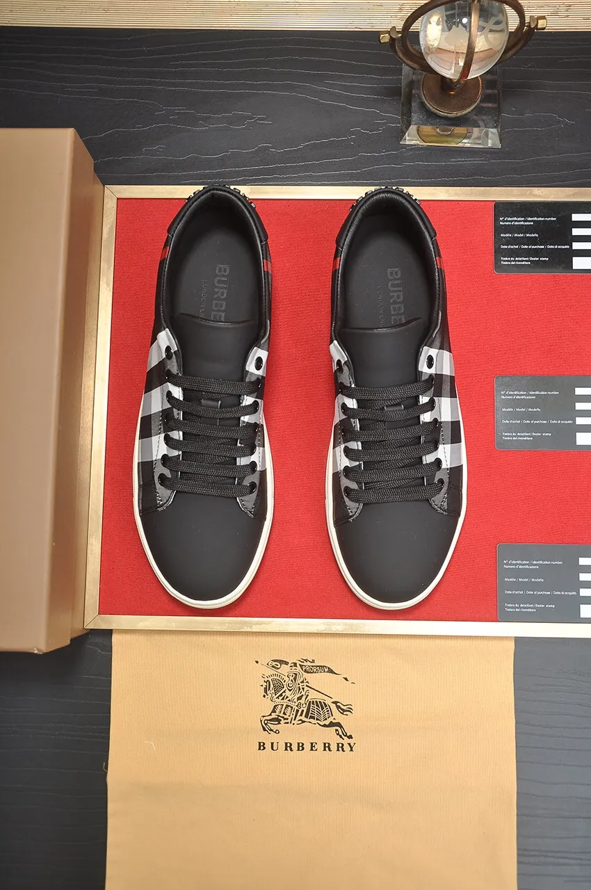 Men's shoes💰480💶[Burberry] (cowhide lining) classic low-top sneakers｜Imported cowhide with classic plaid fabric｜Cow leather lining｜Original outsole｜Fine workmanship and comfortable to wear Size: 38-44 (customized at 45)